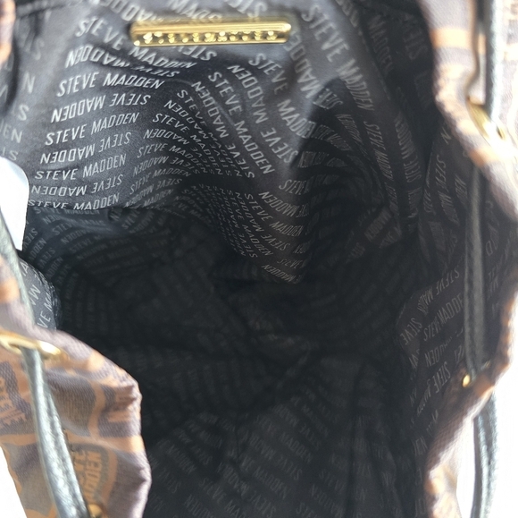 Steve Madden Backpack Black Brown Monogram Carryall Women Large Excellent - Picture 15 of 16